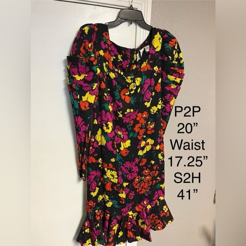 Vintage 1980s JILL RICHARDS Neon Floral Colorful 100% Silk Mini Dress 2 - Picture 10 of 11